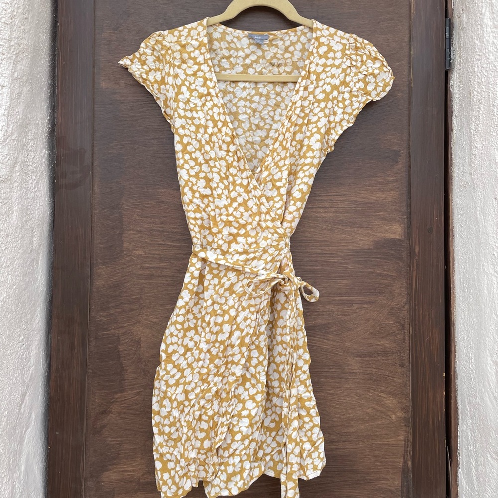 Yellow floral wrap dress!